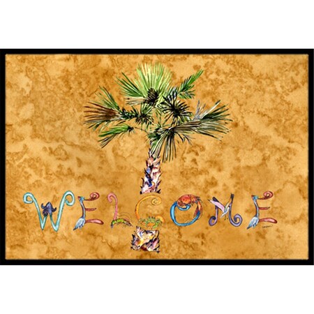 Carolines Treasures Welcome Palm Tree On Gold Indoor and Outdoor Mat- 24 x 36 in. 8709JMAT